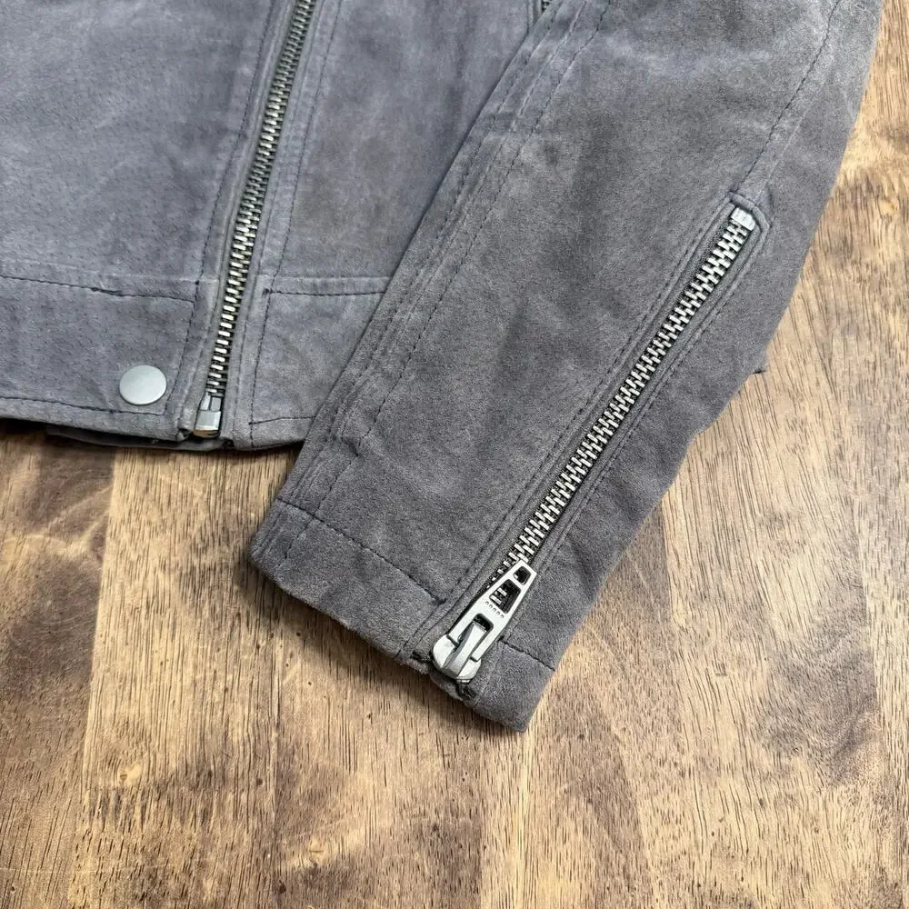[BLANKNYC] Jacket 100% Suede Leather Moto Asymmetrical Zip Crop Gray Size Small
